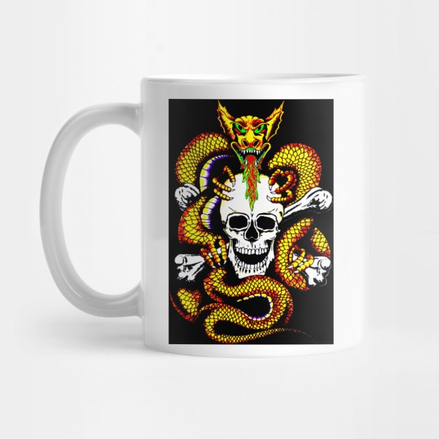 Dragon Embracing Skull and Cross Bones Print by posterbobs